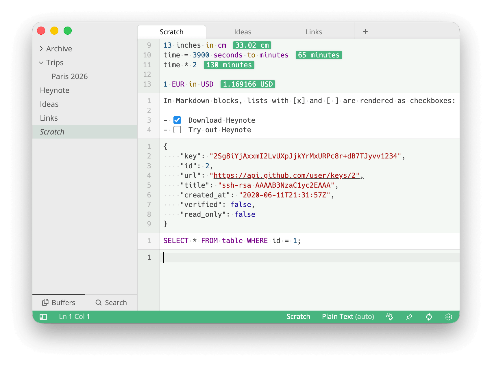 Screenshot of Heynote